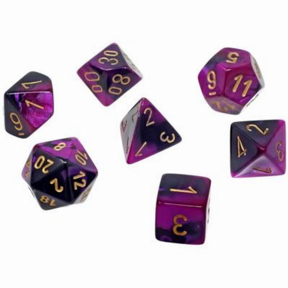 Σετ Ζάρια – 7 Mini Dice Set Polyhedral Gemini Black with Purple/Gold