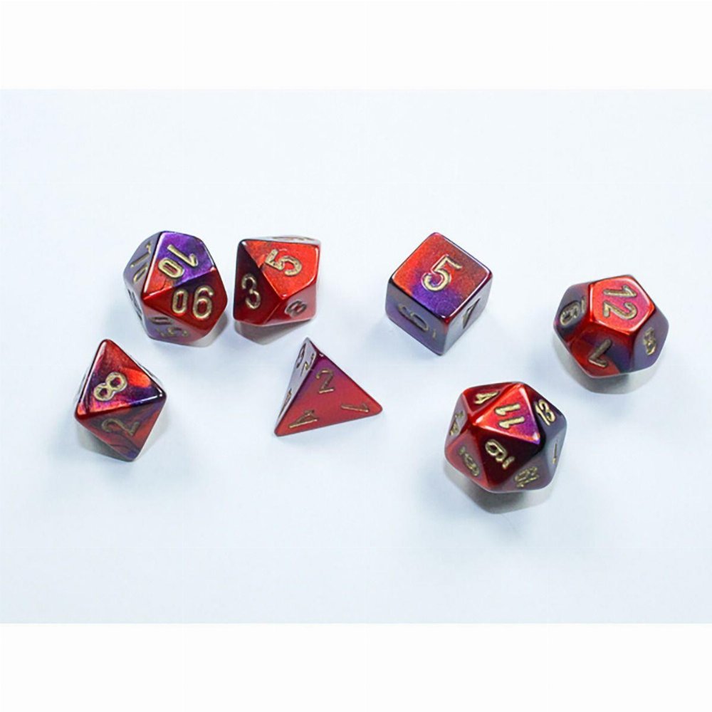 Σετ Ζάρια – 7 Mini Dice Set Polyhedral Gemini Purple with Red/Gold