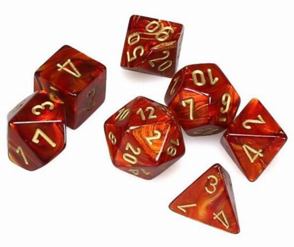 Σετ Ζάρια – 7 Mini Dice Set Polyhedral Scarab Scarlet with Gold