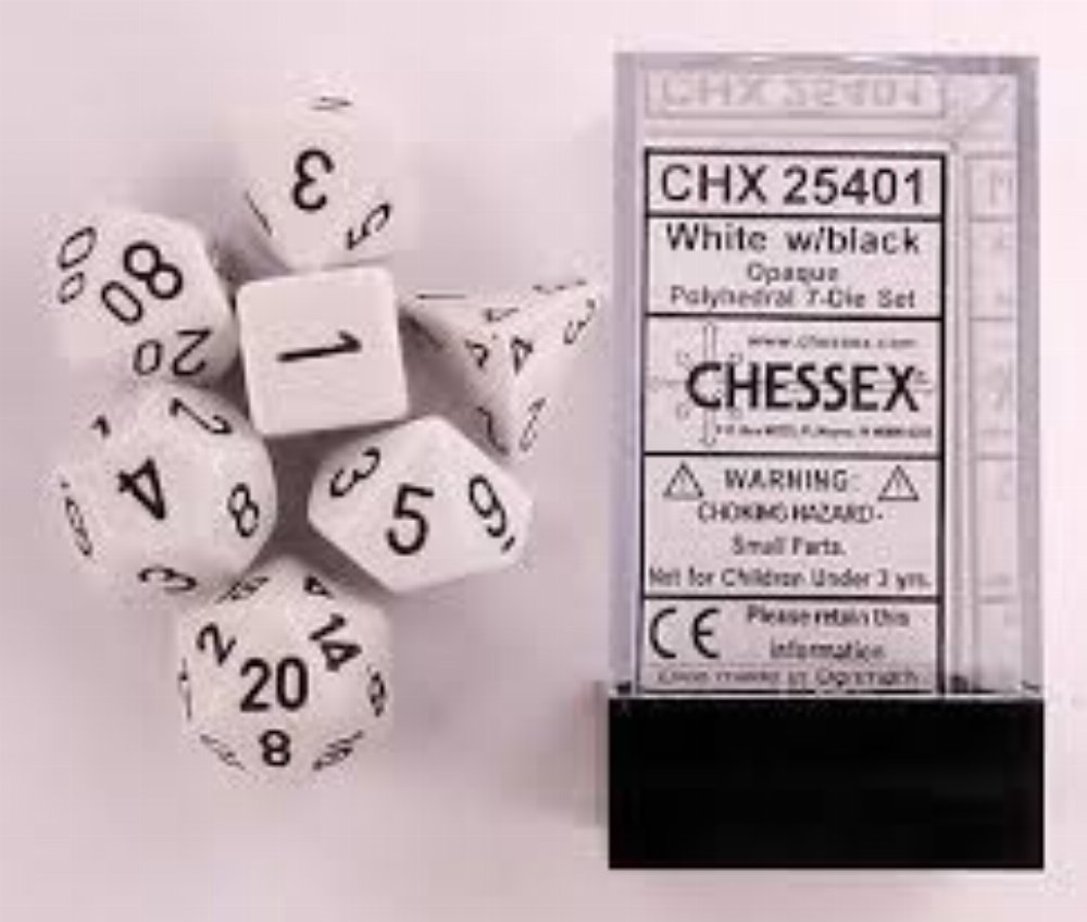 Σετ Ζάρια – 7 Dice Set Opaque Polyhedral White with Black