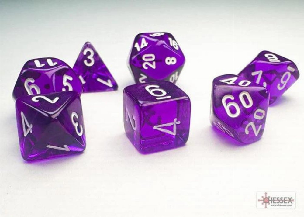 Σετ Ζάρια – 7 Mini Dice Set Polyhedral Translucent Purple with White