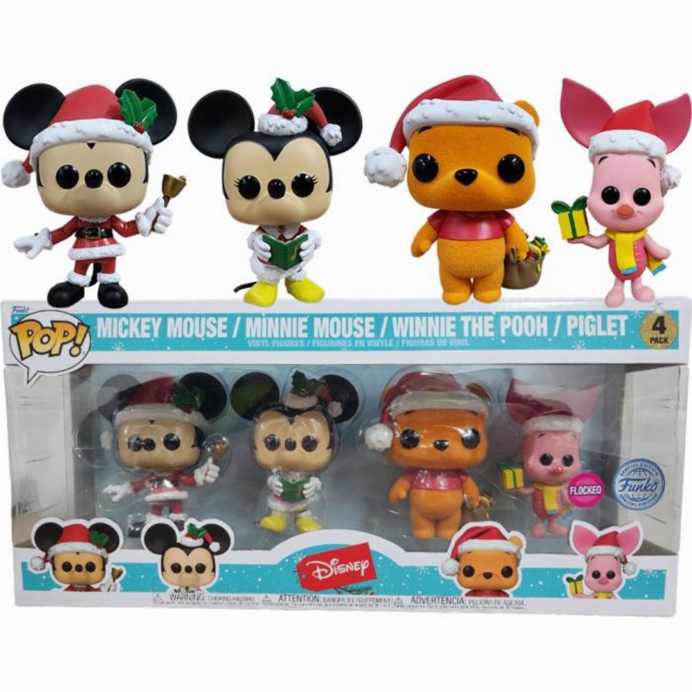 Φιγούρες Funko POP! Disney: Holiday – Mickey Mouse, Minnie Mouse, Winnie the Pooh, Piglet (Flocked) 4-Pack (Exclusive)