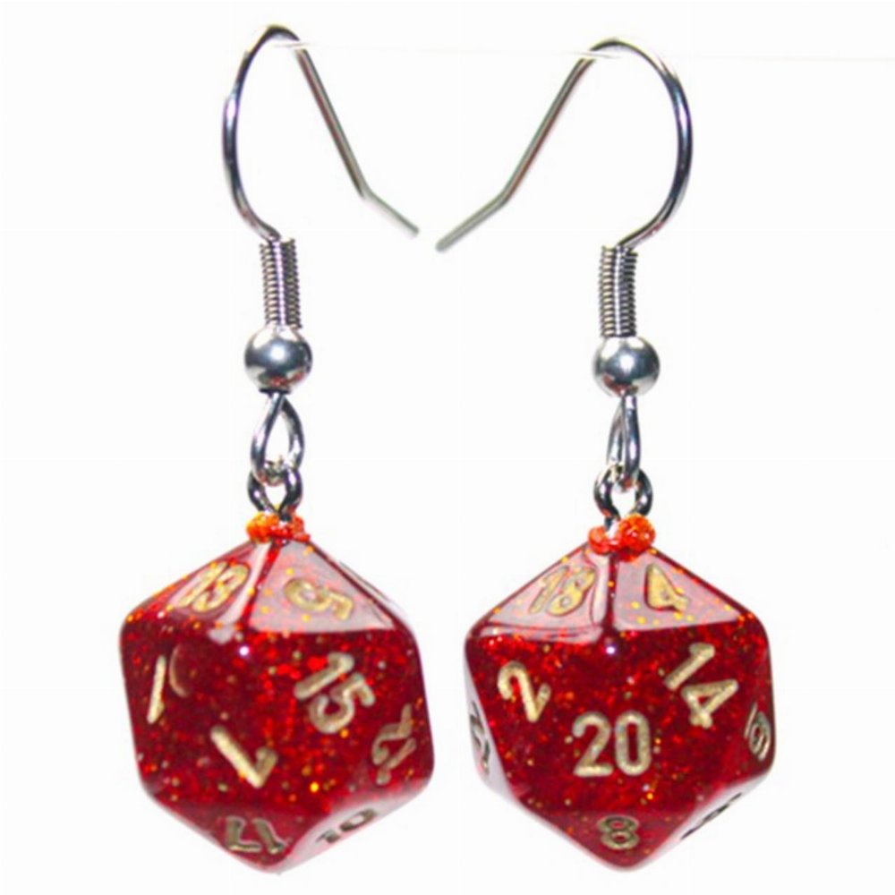 Chessex – Glitter Ruby Mini-Poly D20 Κρεμαστά Σκουλαρίκια