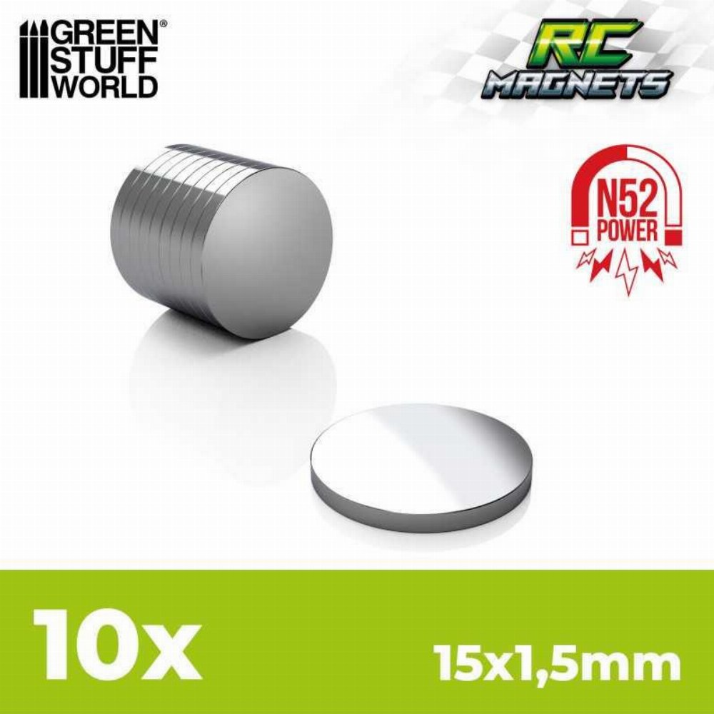 Green Stuff World – N52 Neodymium Magnets 15×1.5mm (10 pieces)