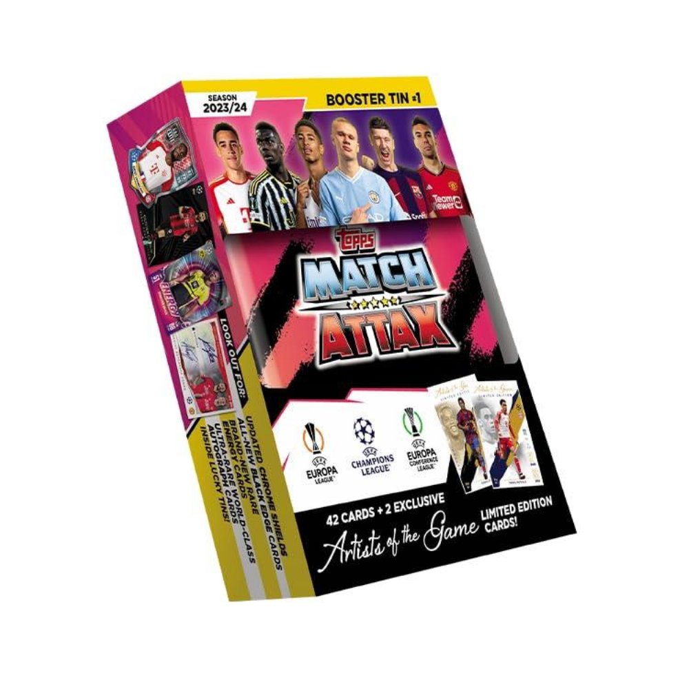 Topps – 2023-24 Match Attax UEFA Κάρτες Booster Tin (Τυχαίο Χρώμα)