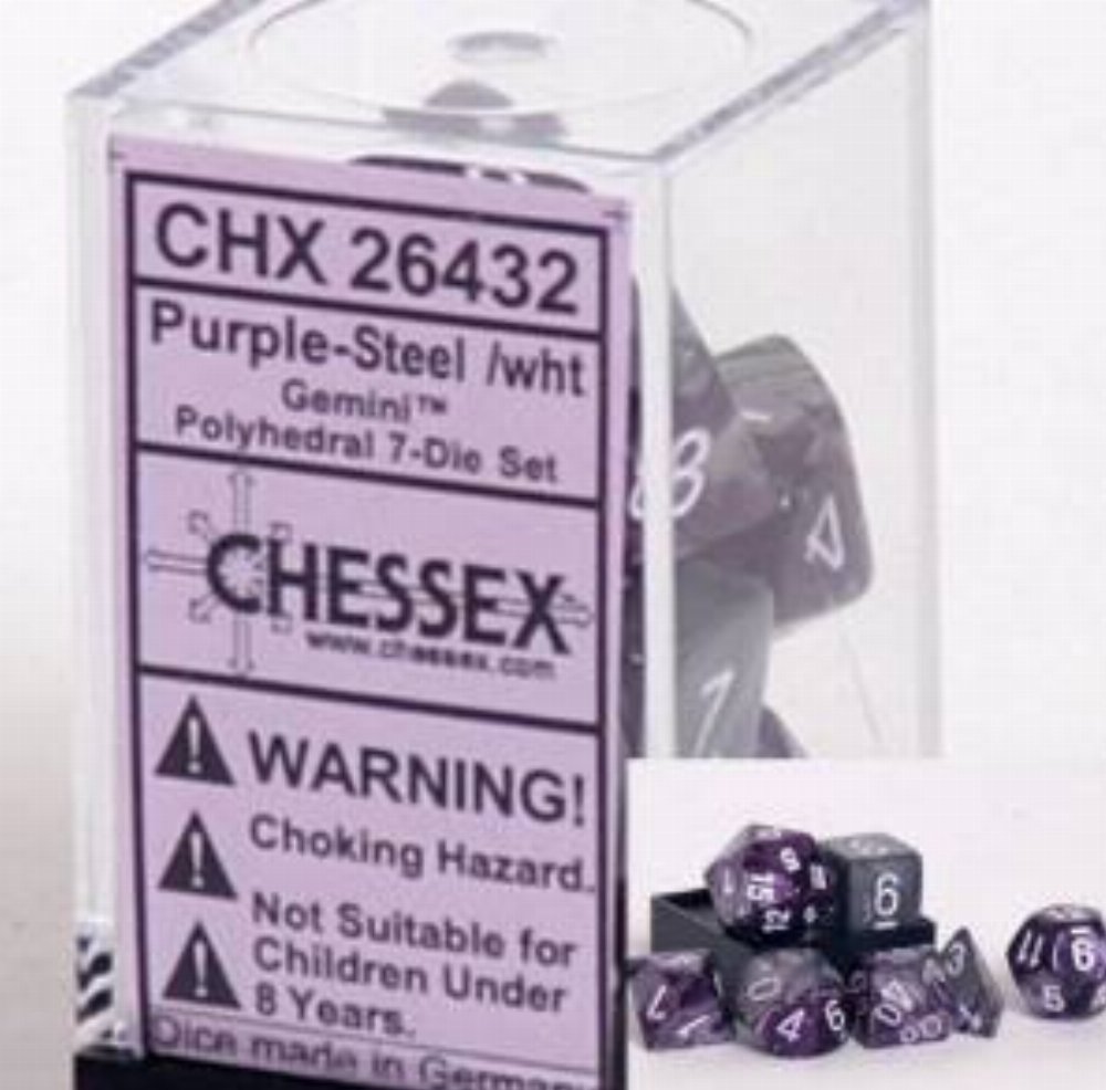 Σετ Ζάρια – 7 Dice Set Gemini Polyhedral Purple-Steel with White