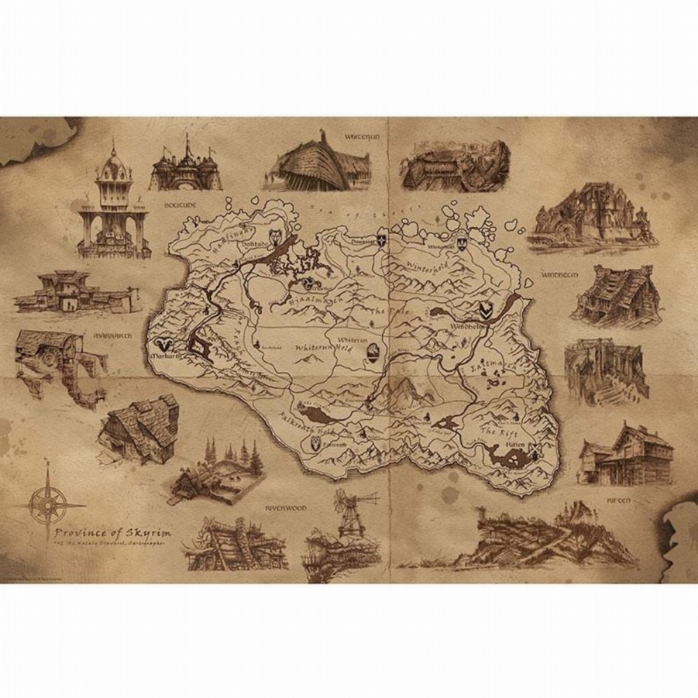 Skyrim – Illustrated Map Αυθεντική Αφίσα (92x61cm)
