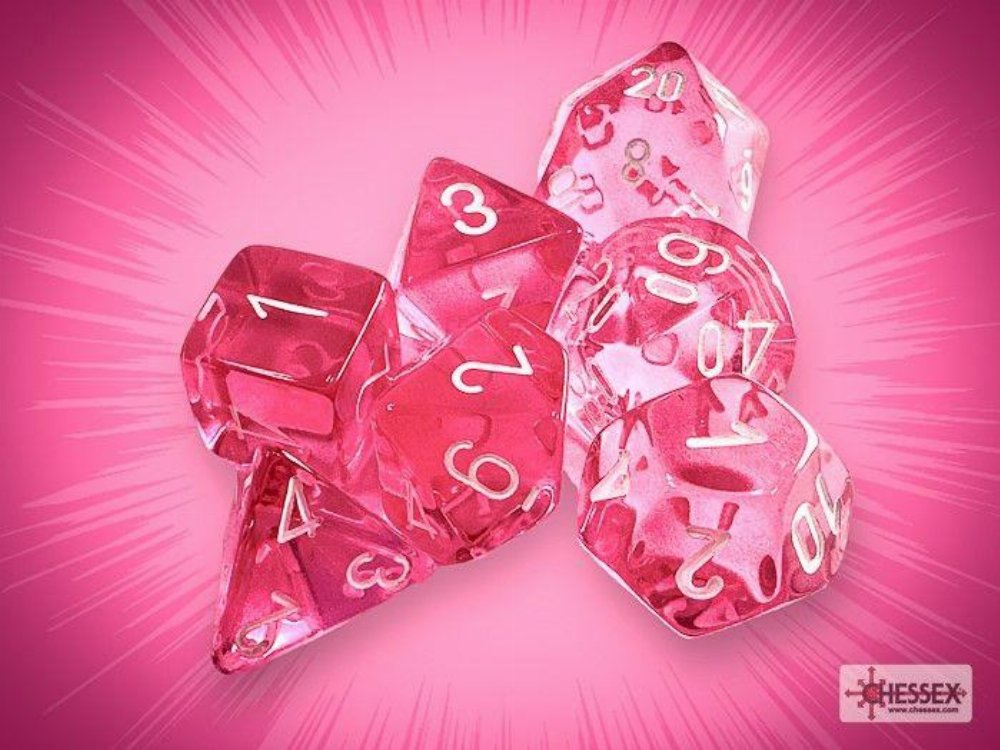 Σετ Ζάρια – 7 Dice Set Translucent Pink with White