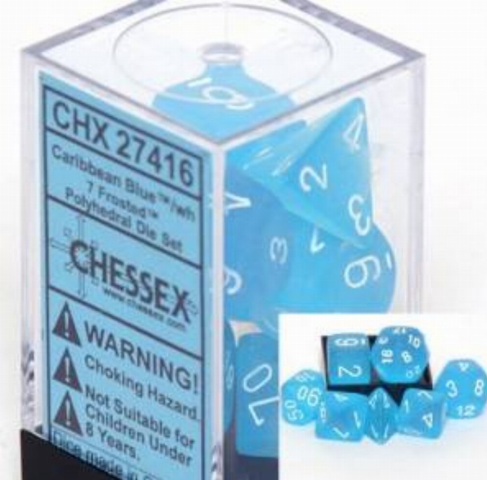 Σετ Ζάρια – 7 Dice Set Frosted Polyhedral Carribean Blue with White