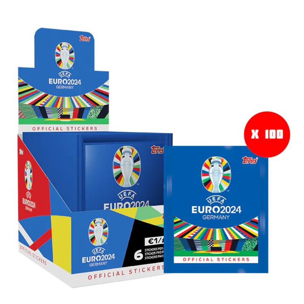 Topps – UEFA Germany Euro 2024 Αυτοκόλλητα Full Booster Display (100 Φακελάκια Σύνολο 600 Αυτοκόλλητα)