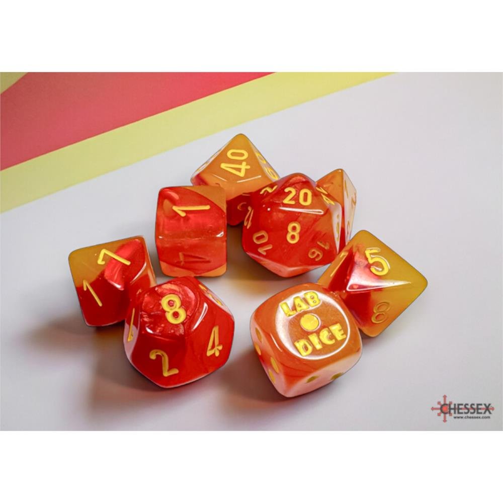 Σετ Ζάρια – 7 Dice Set Gemini Polyhedral Gellow-Red with Yellow (plus bonus ζάρι)