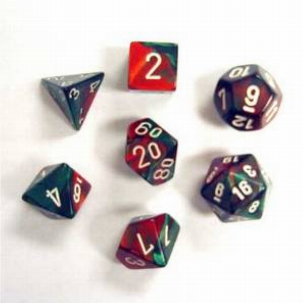Σετ Ζάρια – 7 Dice Set Gemini Polyhedral Green-Red with White