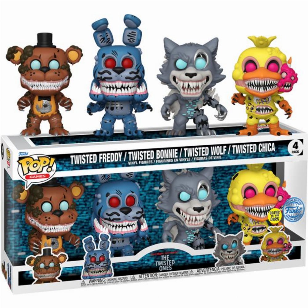 Φιγούρες Funko POP! Five Nights at Freddy’s – Twisted Freddy, Twisted Bonnie, Twisted Wolf, Twisted Chica (GITD) 4-Pack (Exclusive)