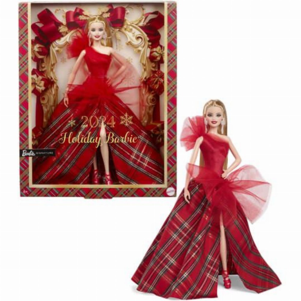 Barbie Συλλεκτική Κούκλα – Holiday Barbie (Blonde with Plaid Gown) 2024 Signature