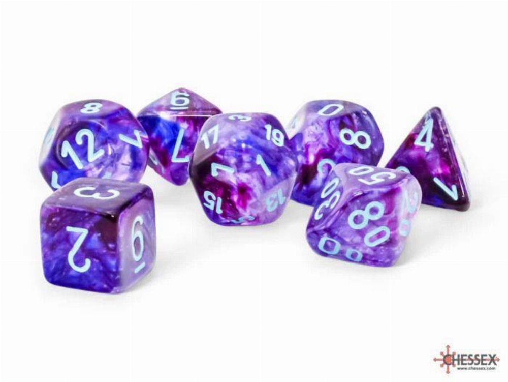 Σετ Ζάρια – 7 Dice Set Festive Mega-Hedral Nocturnal with Turquoise Luminary