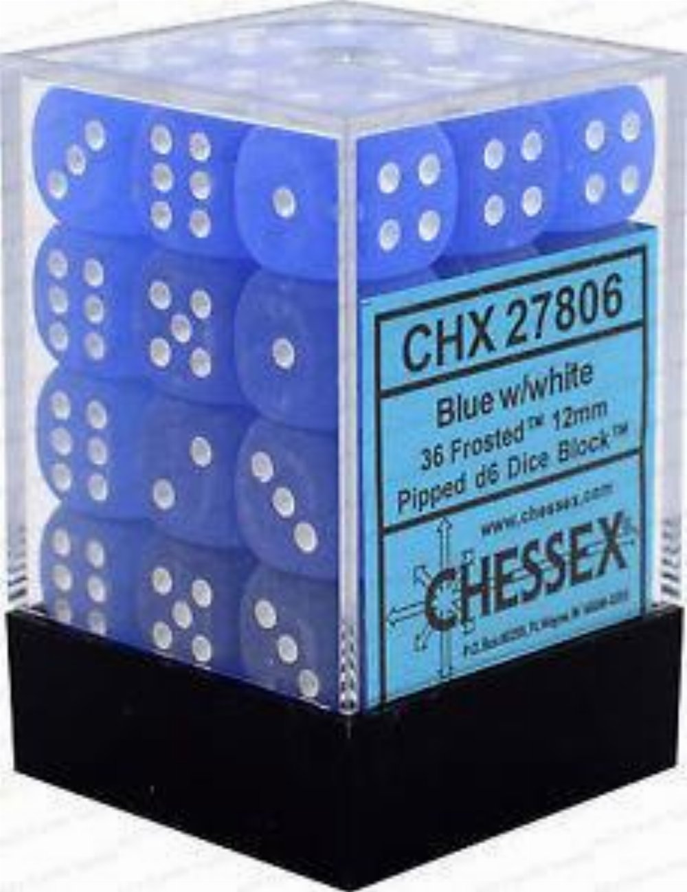 Σετ Ζάρια – 36 Signature 12mm Pipped d6 – Frosted Blue with White Dice Block