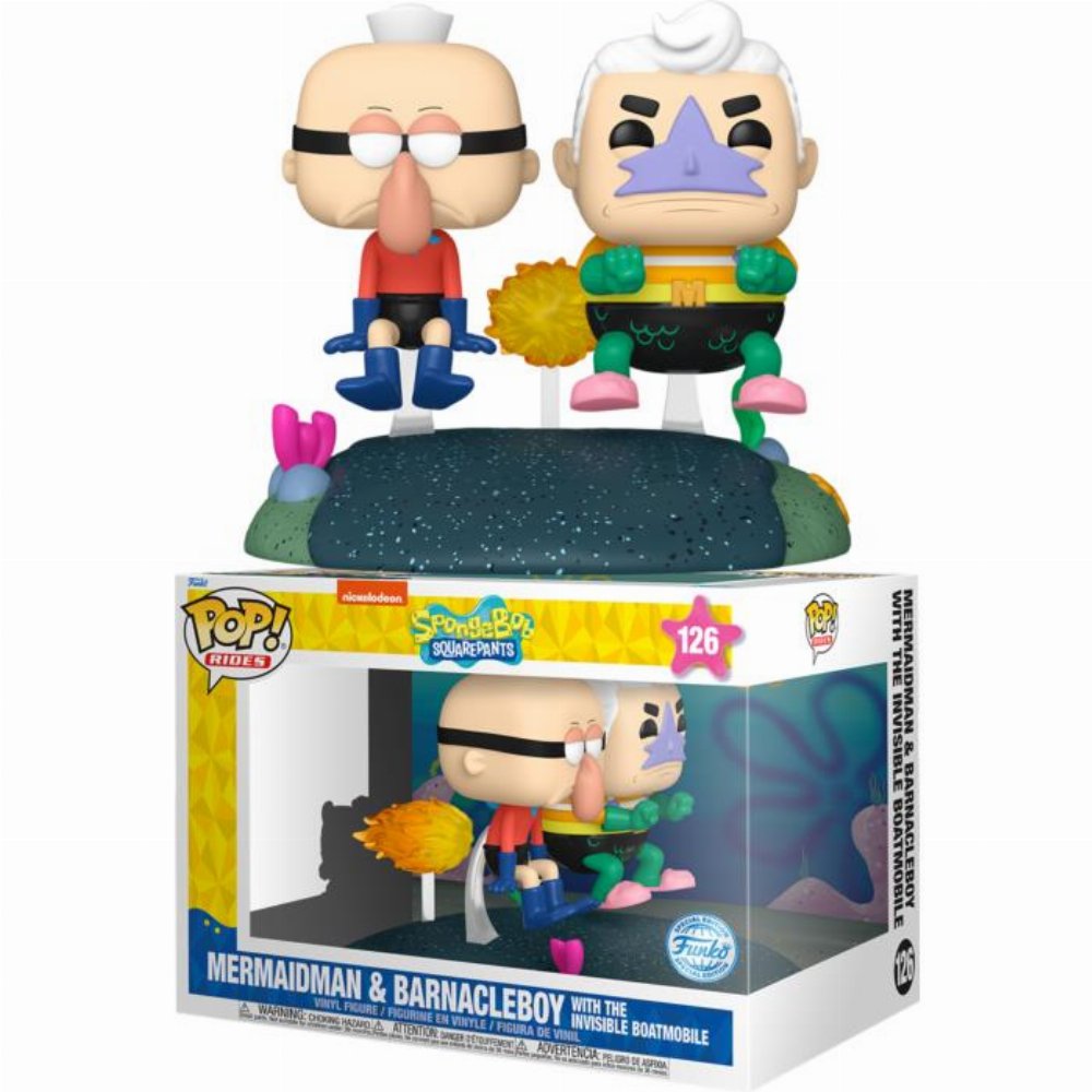 Φιγούρα Funko POP! Rides: SpongeBob SquarePants – Mermaidman & Barnacleboy with Invisible Boatmobile #126 (Exclusive)