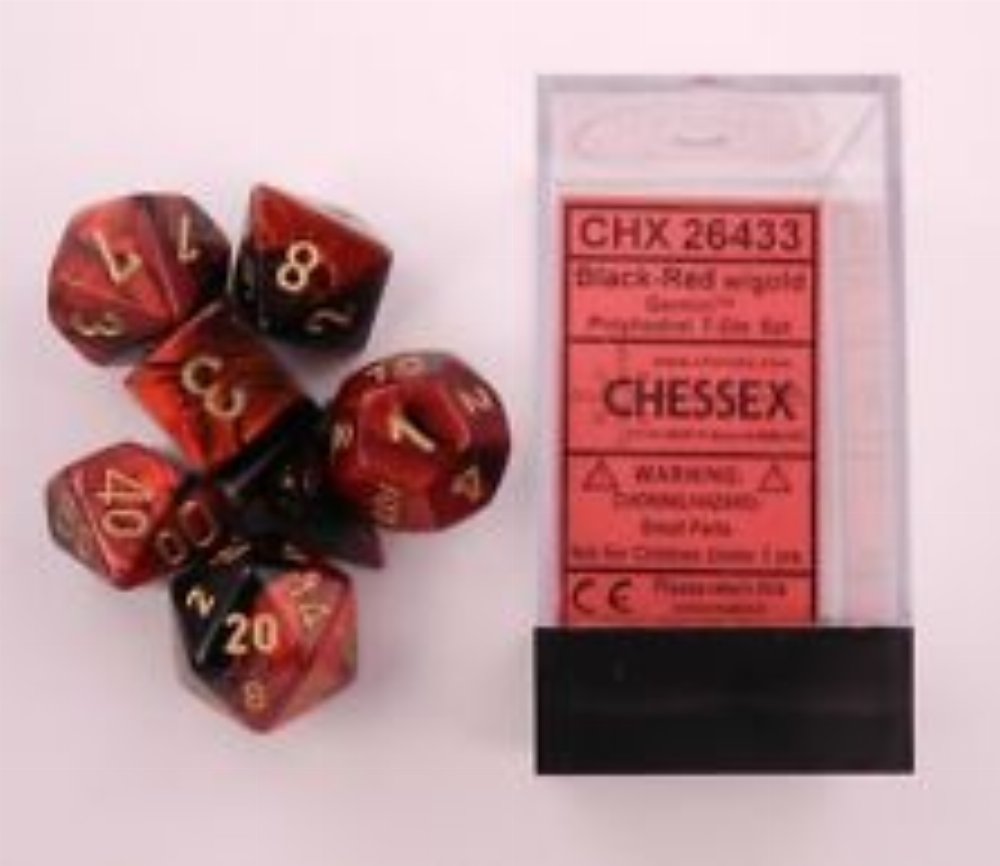 Σετ Ζάρια – 7 Dice Set Gemini Polyhedral Black-Red with Gold