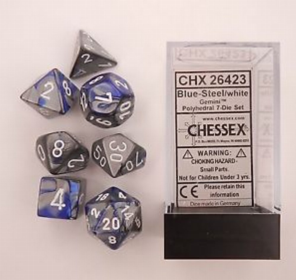 Σετ Ζάρια – 7 Dice Set Gemini Polyhedral Blue-Steel with White