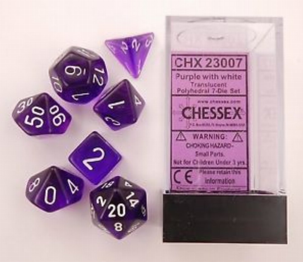 Σετ Ζάρια – 7 Dice Set Translucent Polyhedral Purple with White