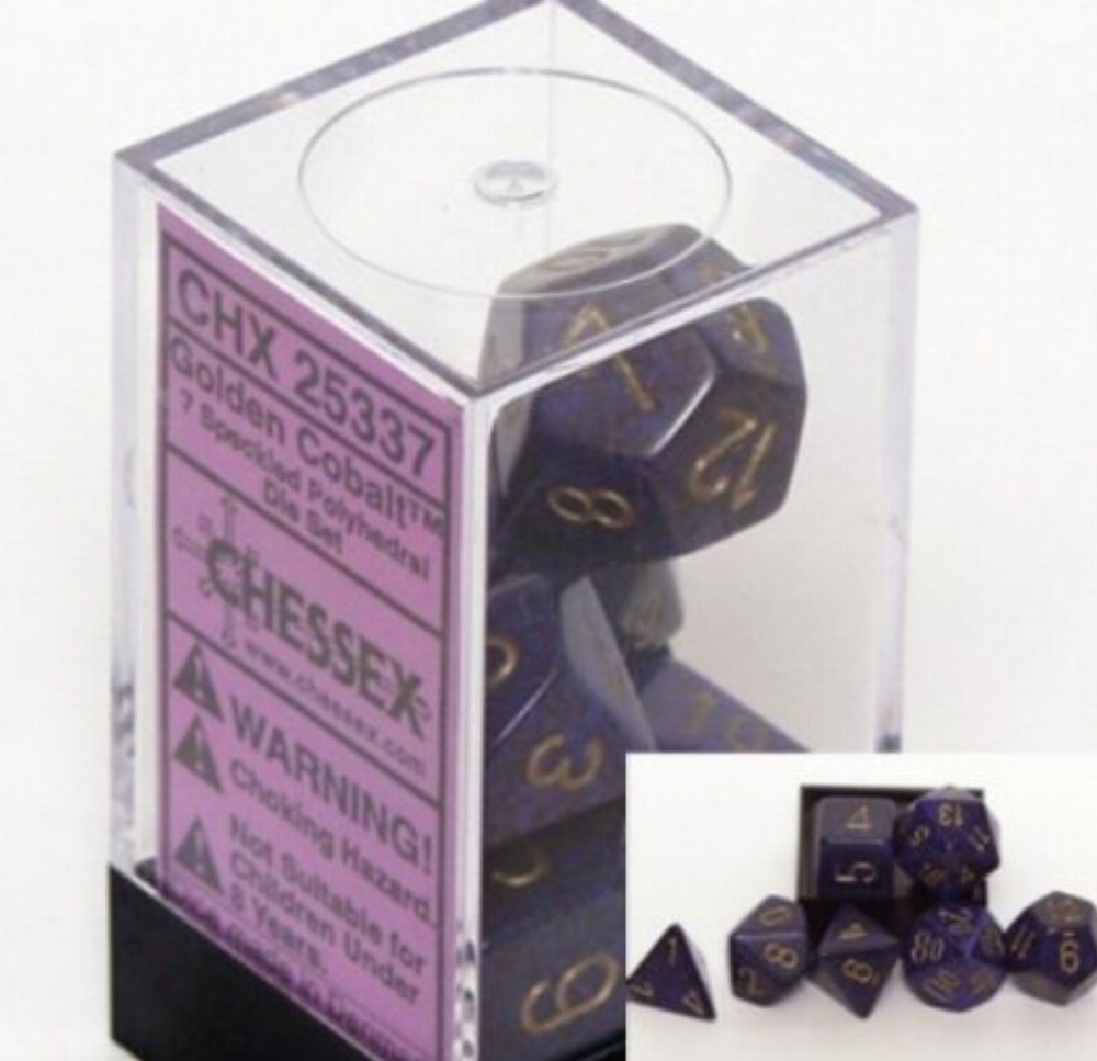 Σετ Ζάρια – 7 Dice Set Speckled Polyhedral Golden Cobalt