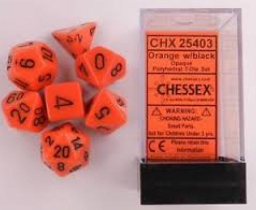 Σετ Ζάρια – 7 Dice Set Opaque Polyhedral Orange with Black