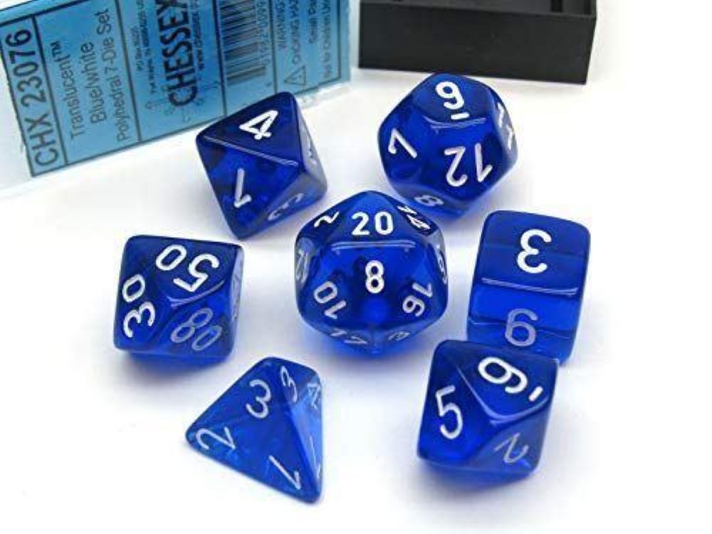 Σετ Ζάρια – 7 Dice Set Translucent Polyhedral Blue with White