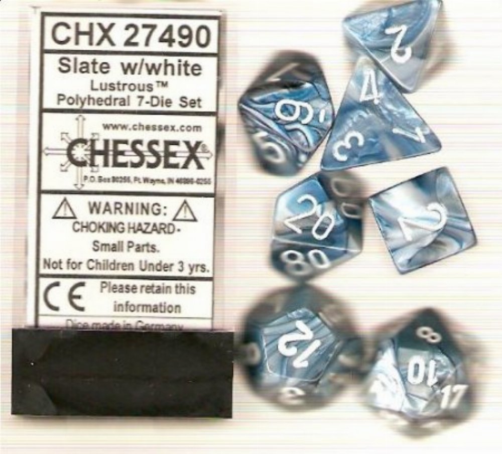 Σετ Ζάρια – 7 Dice Set Lustrous Polyhedral Slate with White
