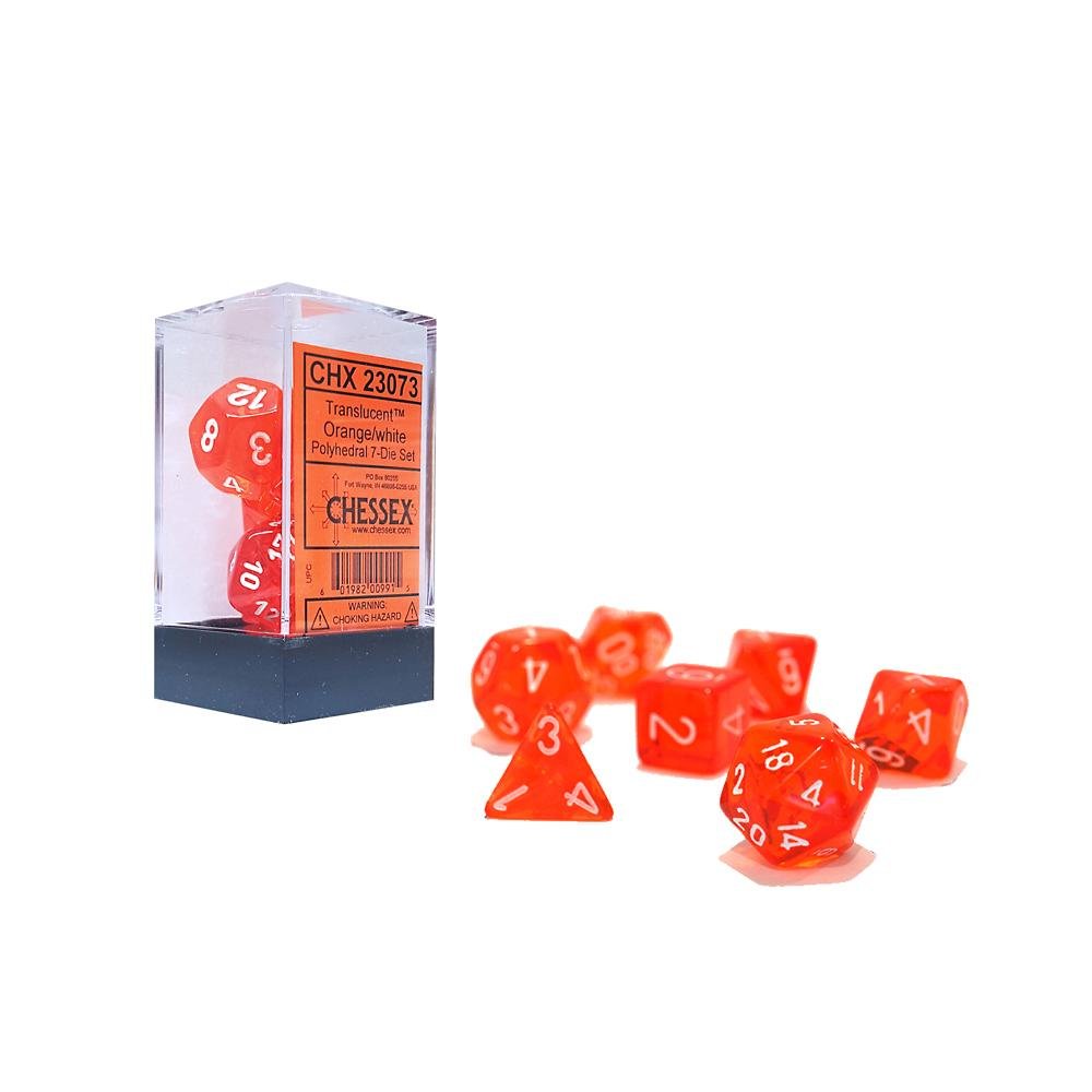 Σετ Ζάρια – 7 Dice Set Translucent Polyhedral Orange with white