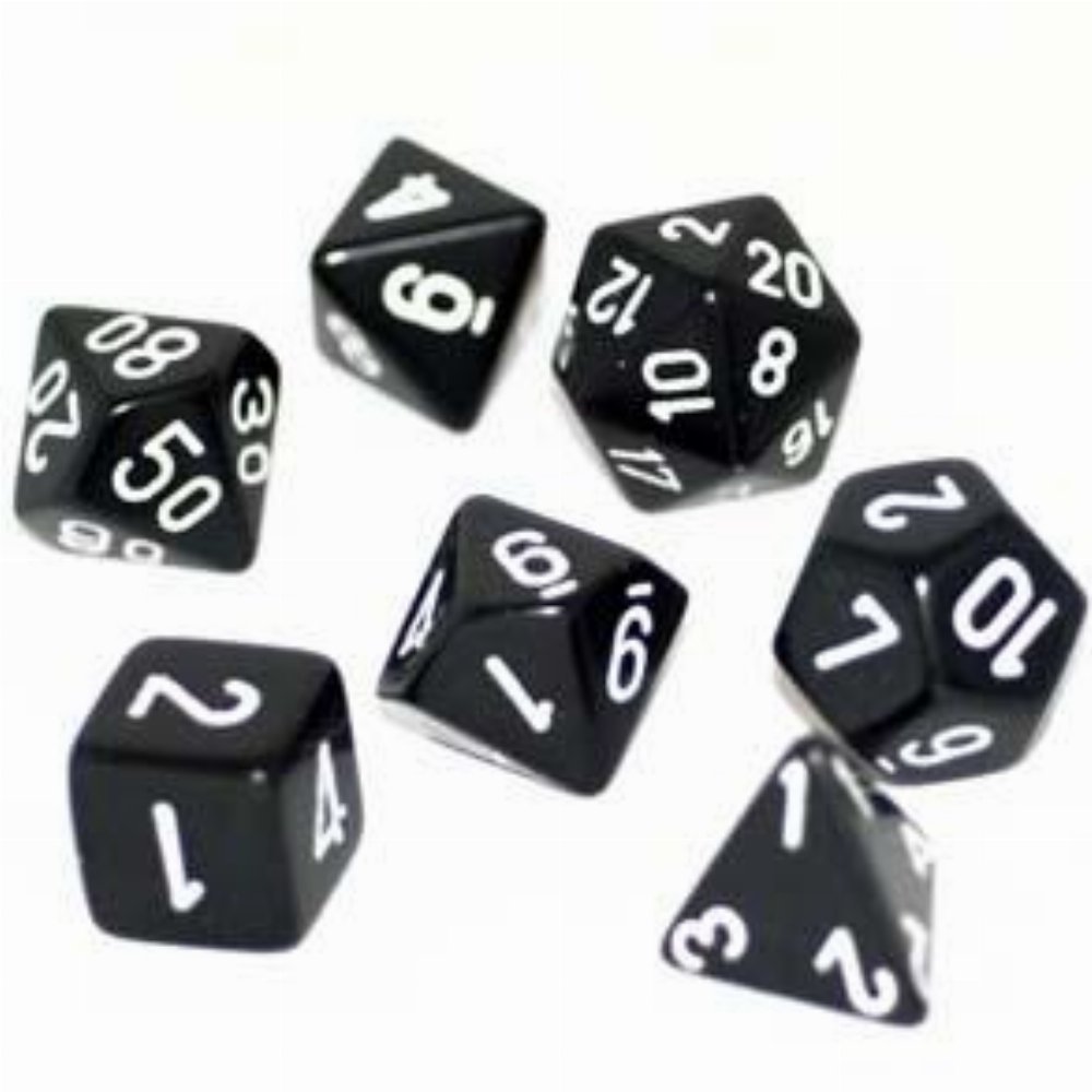 Σετ Ζάρια – 7 Dice Set Opaque Polyhedral Black with White