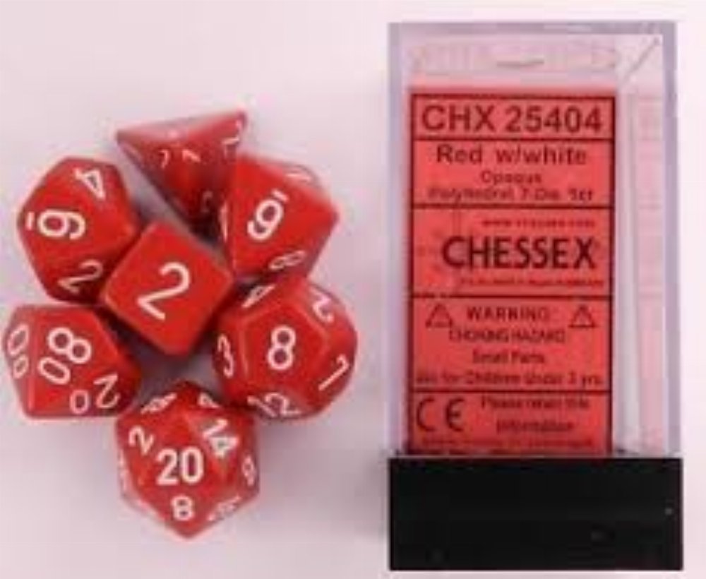 Σετ Ζάρια – 7 Dice Set Opaque Polyhedral Red with White