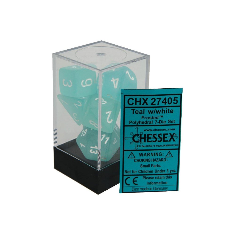 Σετ Ζάρια – 7 Dice Set Frosted Polyhedral Teal with White