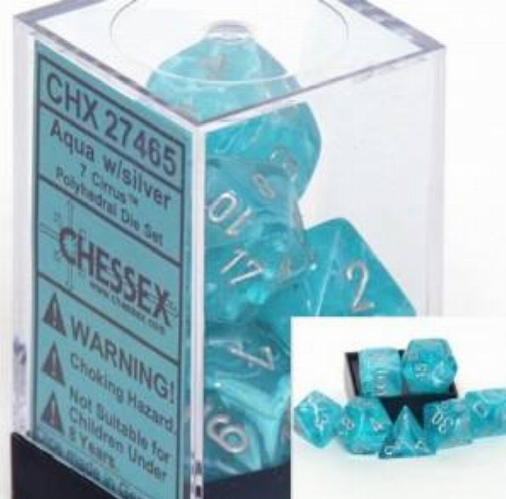 Σετ Ζάρια – 7 Dice Set Cirrus Polyhedral Aqua with Silver