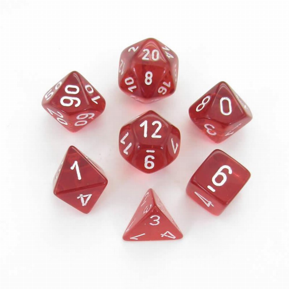 Σετ Ζάρια – 7 Dice Set Translucent Polyhedral Red with White