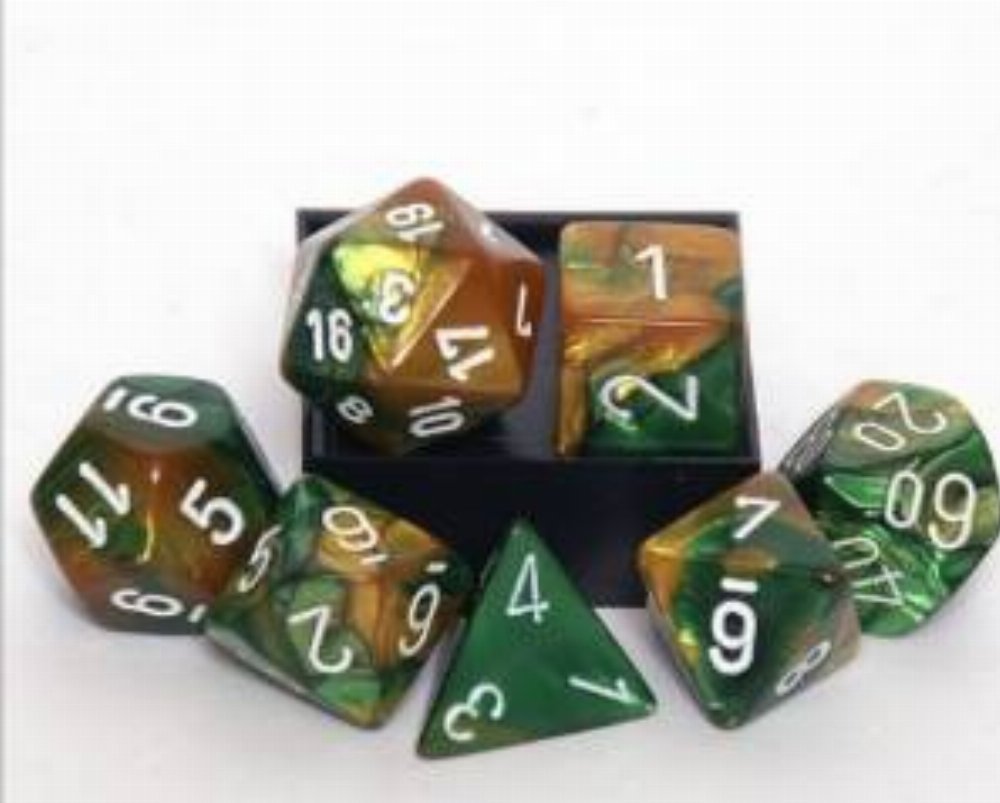 Σετ Ζάρια – 7 Dice Set Gemini Polyhedral Gold-Green with White