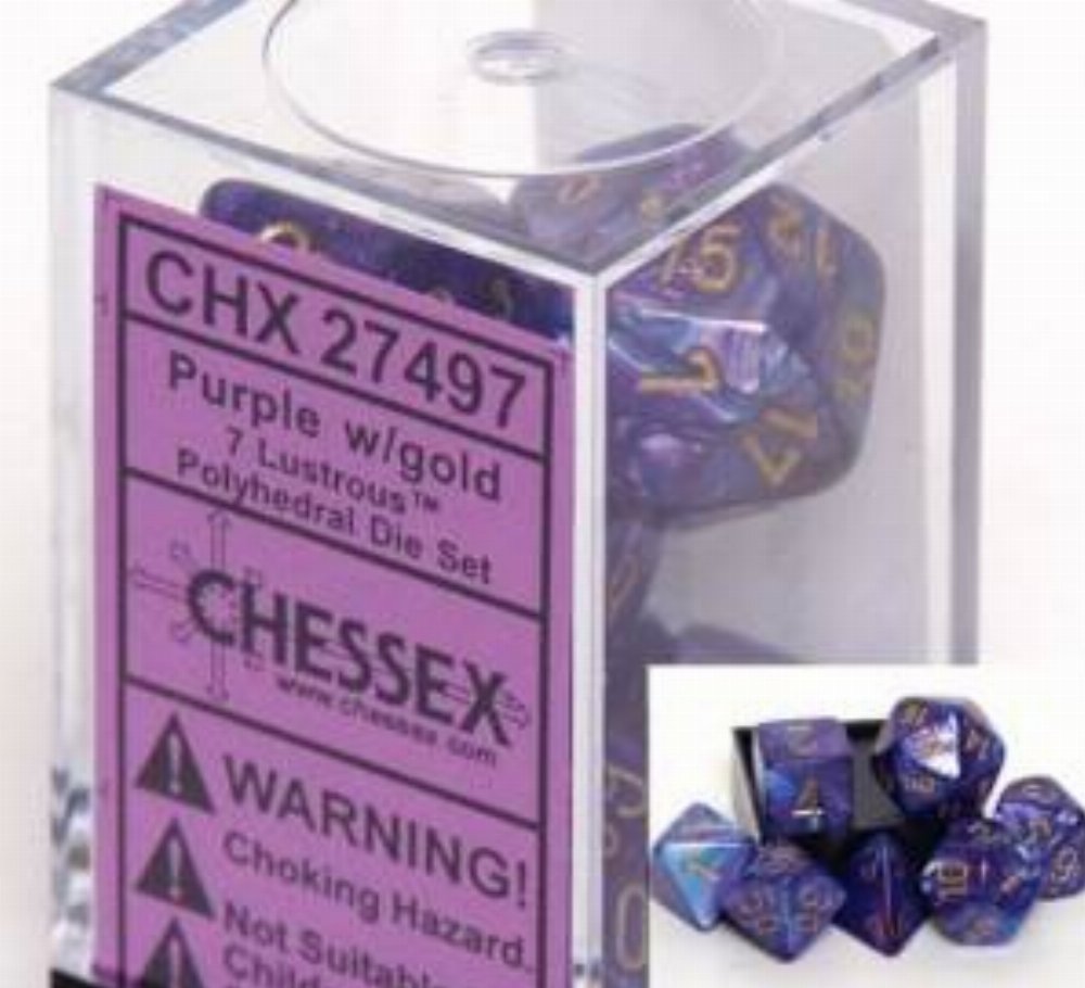 Σετ Ζάρια – 7 Dice Set Lustrous Polyhedral Purple with Gold