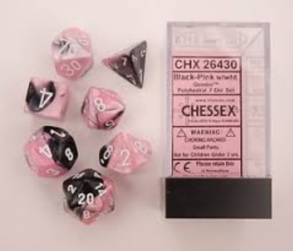 Σετ Ζάρια – 7 Dice Set Gemini Polyhedral Black-Pink with white