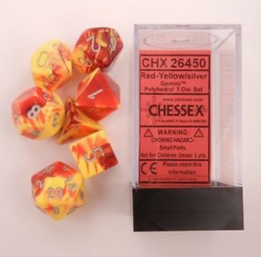 Σετ Ζάρια – 7 Dice Set Gemini Polyhedral Red-Yellow with Silver