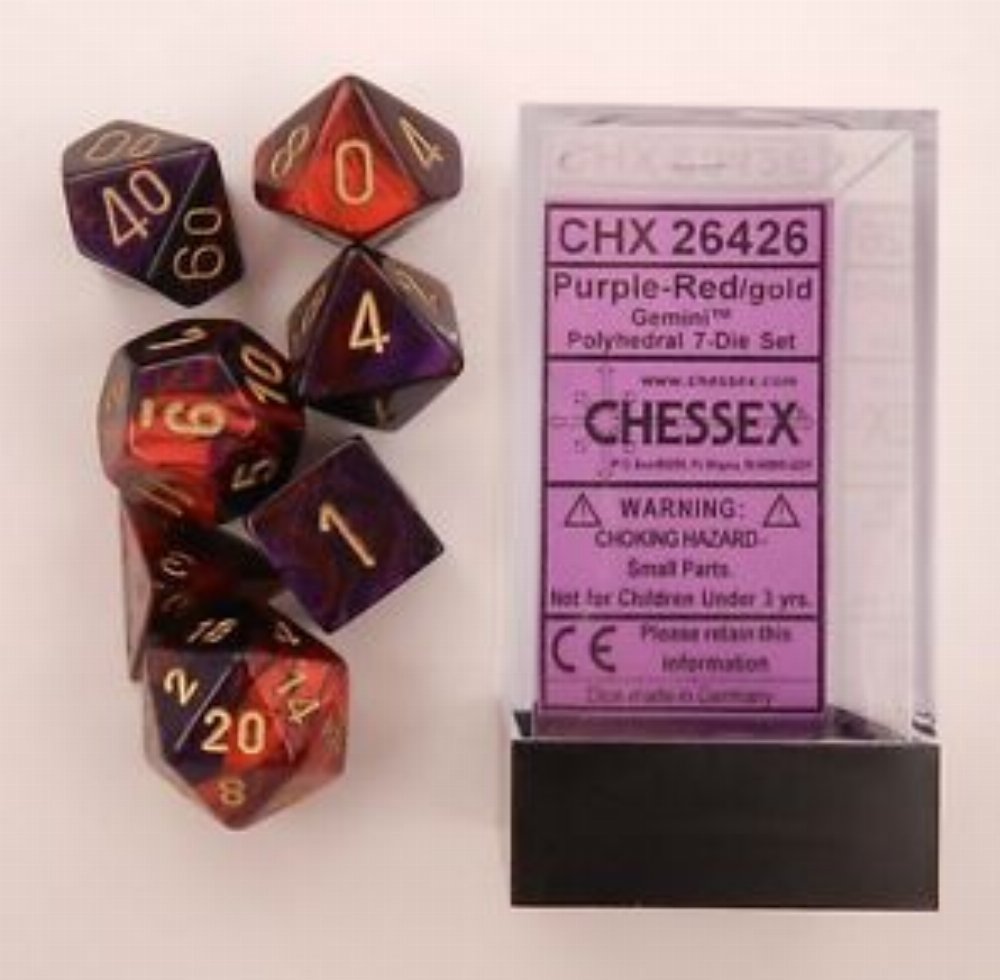 Σετ Ζάρια – 7 Dice Set Gemini Polyhedral Purple-Red with Gold