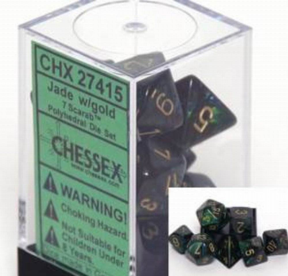 Σετ Ζάρια – 7 Dice Set Scarab Polyhedral Jade with Gold