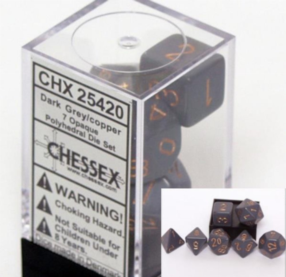 Σετ Ζάρια – 7 Dice Set Opaque Polyhedral Dark Grey with Copper