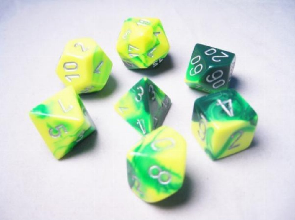 Σετ Ζάρια – 7 Dice Set Gemini Polyhedral Green-Yellow with Silver