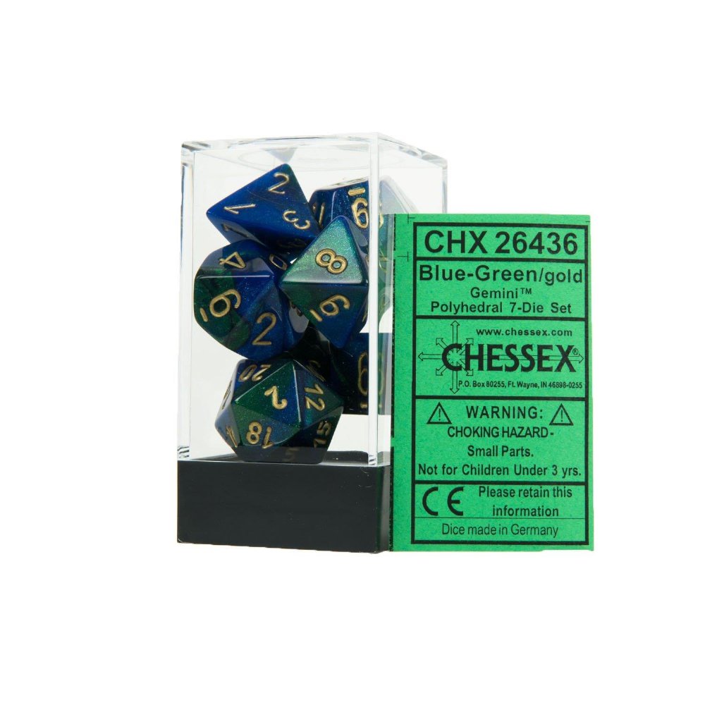 Σετ Ζάρια – 7 Dice Set Gemini Polyhedral Blue-Green with Gold