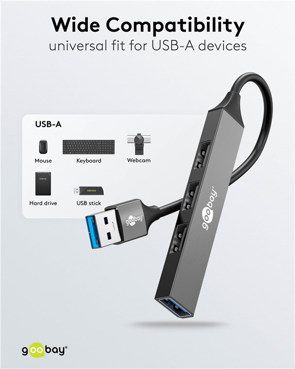 GOOBAY USB hub 74456, 4x θυρών, USB 3.2, 5Gbps, USB σύνδεση, γκρι