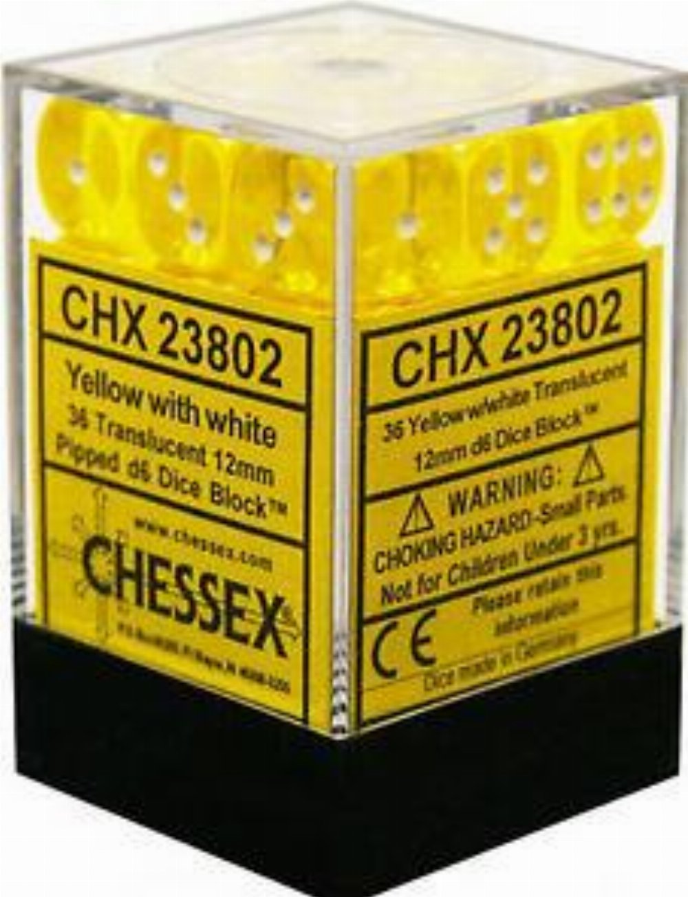 Σετ Ζάρια – 36 Translucent 12mm Pipped d6 – Yellow with White Dice Block