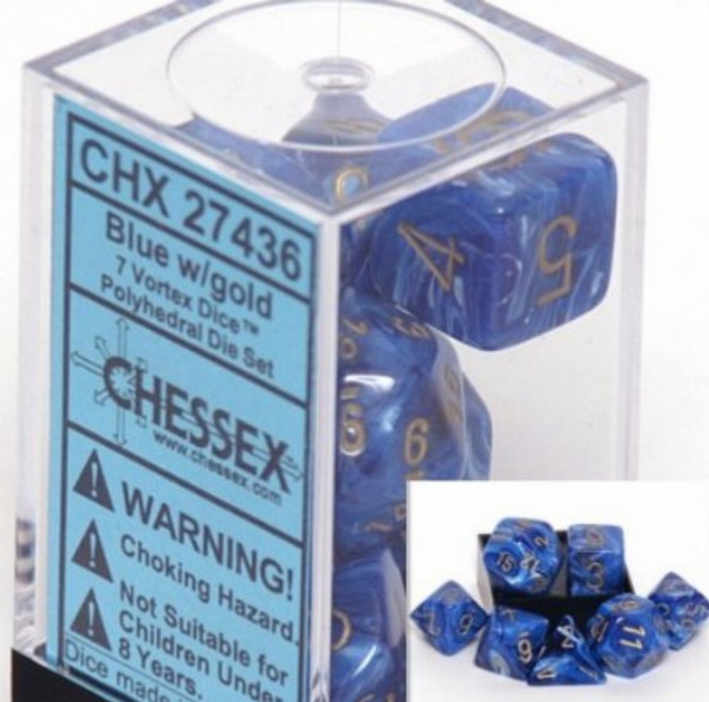 Σετ Ζάρια – 7 Dice Set Vortex Dice Polyhedral Blue with Gold