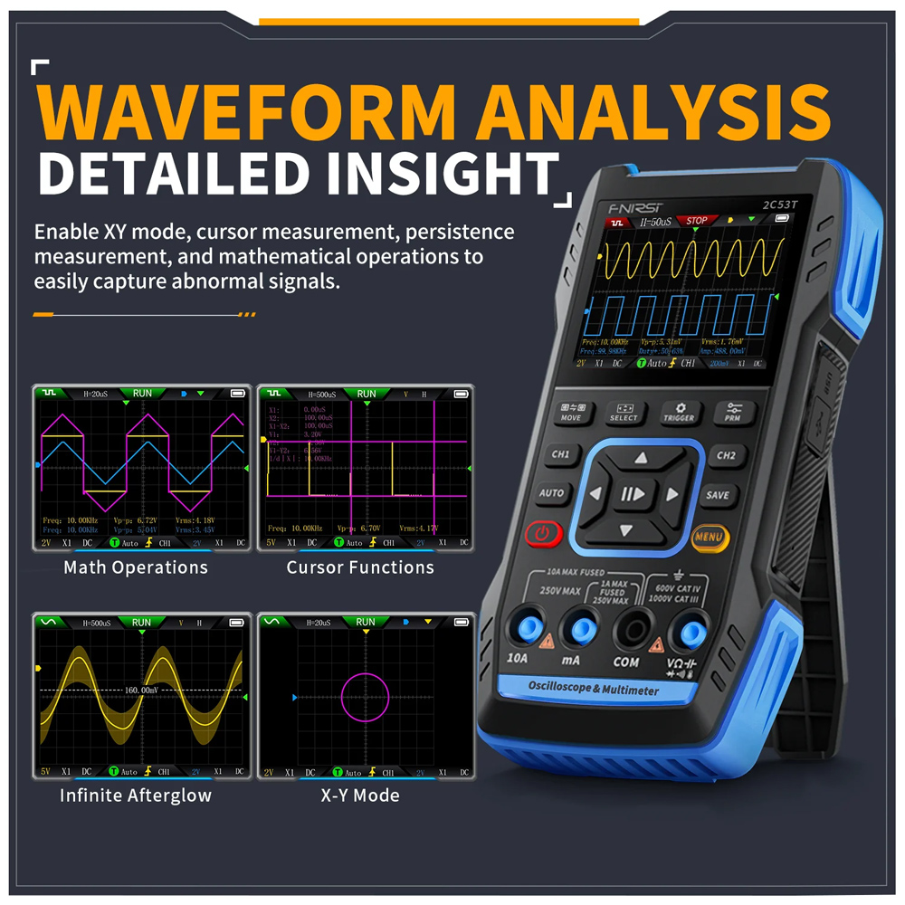 FNIRSI 3 σε 1 παλμογράφος/πολύμετρο/signal generator χειρός 2C53T, επαναφορτιζόμενο