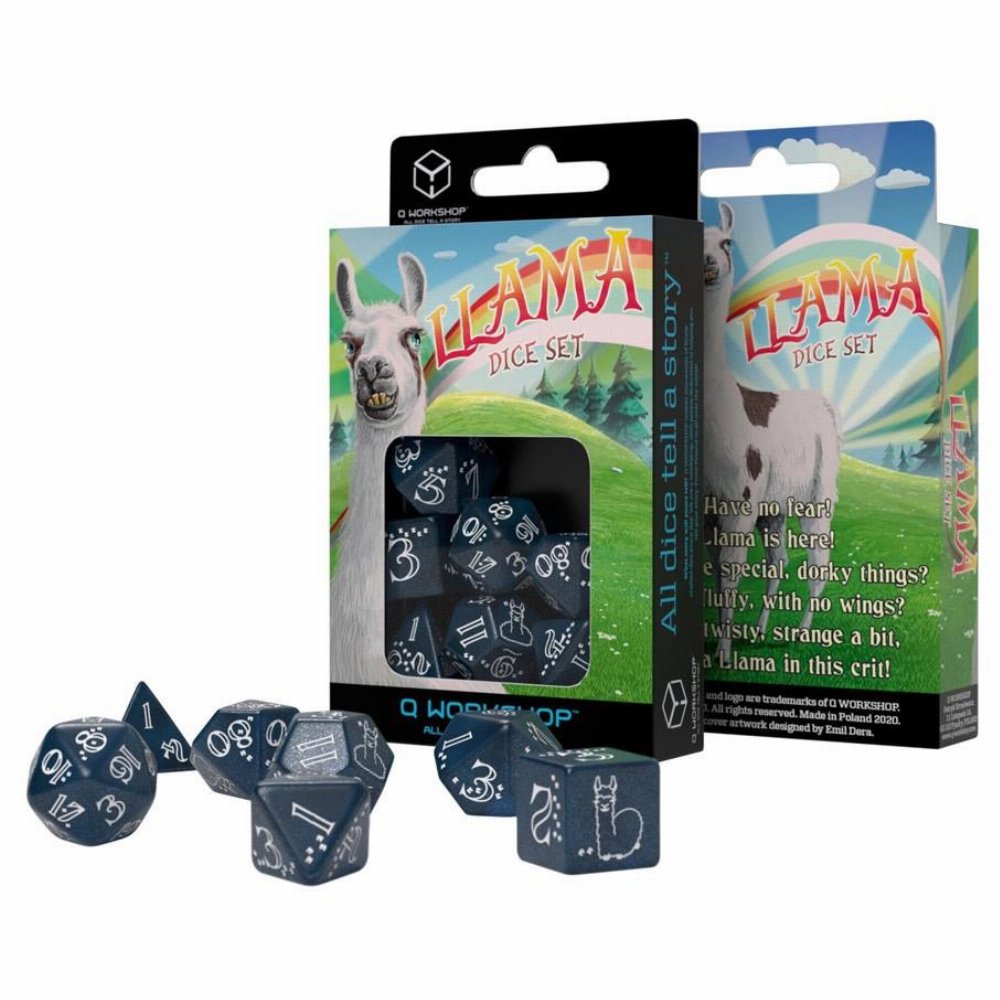 Σετ Ζάρια – Shimmering Llama Dice Set (Glittering dark blue & white)