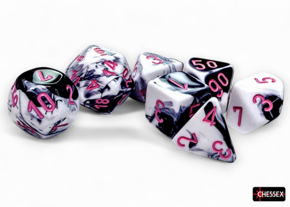 Σετ Ζάρια – 7 Dice Set Polyhedral Gemini Black-White/Pink