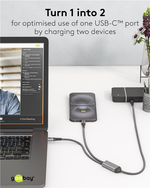 GOOBAY καλώδιο USB-C σε 2x USB-C 75739, 60W, 480Mbps, 1.5m, γκρι